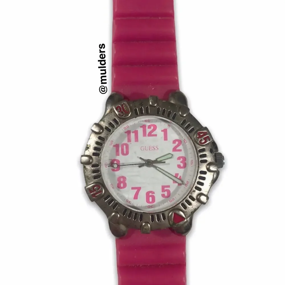 Vintage Guess Pink Rubber Watch - Doesn't Run, For Parts